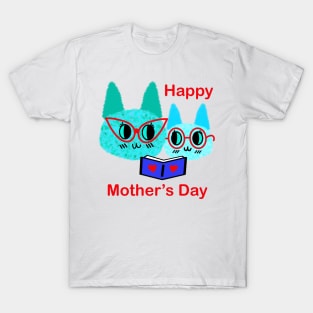 Mother’s Day Fuzzy Reading Cats T-Shirt